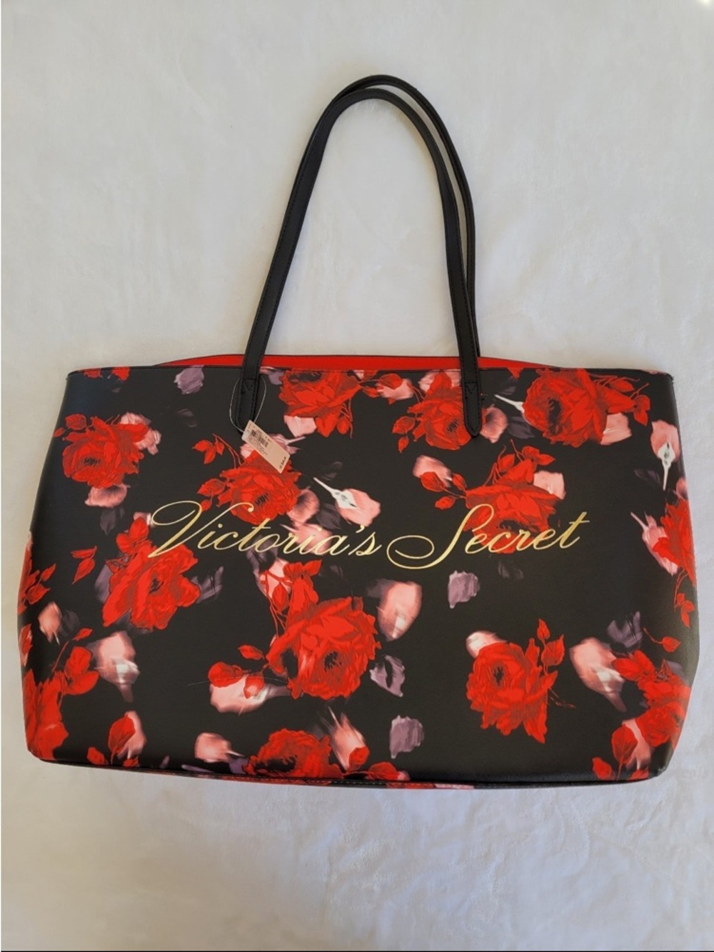 Victoria's Secret Black Tote with Red Floral Print